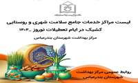 برنامه کشیک نوروزی مراکز خدمات جامع سلامت شهری و روستایی شهرستان بندرعباس